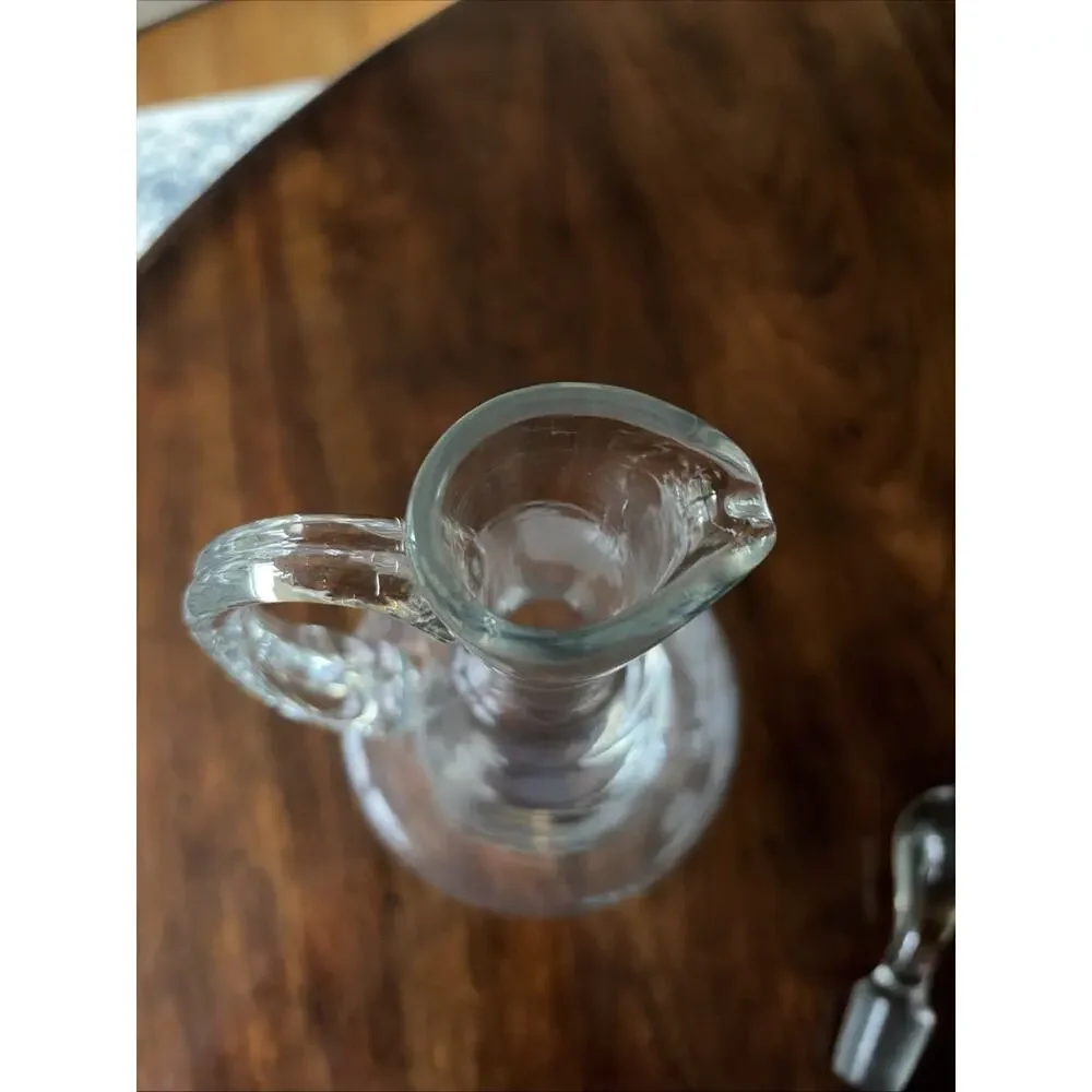 Vintage Art Glass Wine Floral Etched Decanter